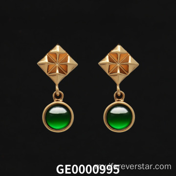 18k Real Gold ကရာဇ်အစိမ်းရောင် jadeite နားကပ်